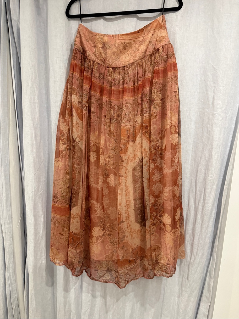 H&M Floral Midi Skirt in Rust and Cream